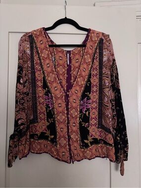 Free People Purple and Black Boho Zip-Front Tunic